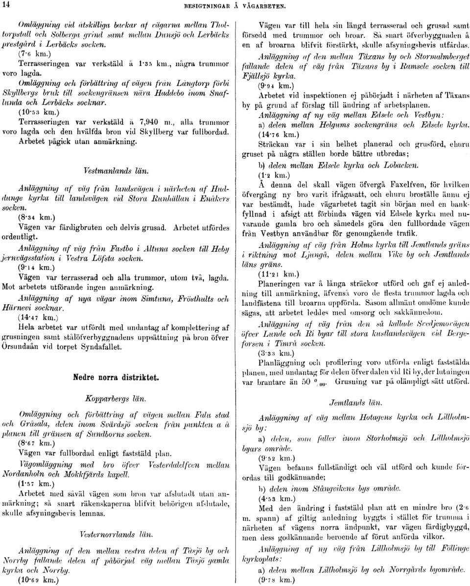 Omläggning och förbättring af digen från Långtorp förbi Skyllbergs bruk till sockengränsen nära Haddebo inom Snafluiula och Lerbäcks socknar. (10-5 3 km.) Terrasseriugen var verkstäld ä 7,940 ni.