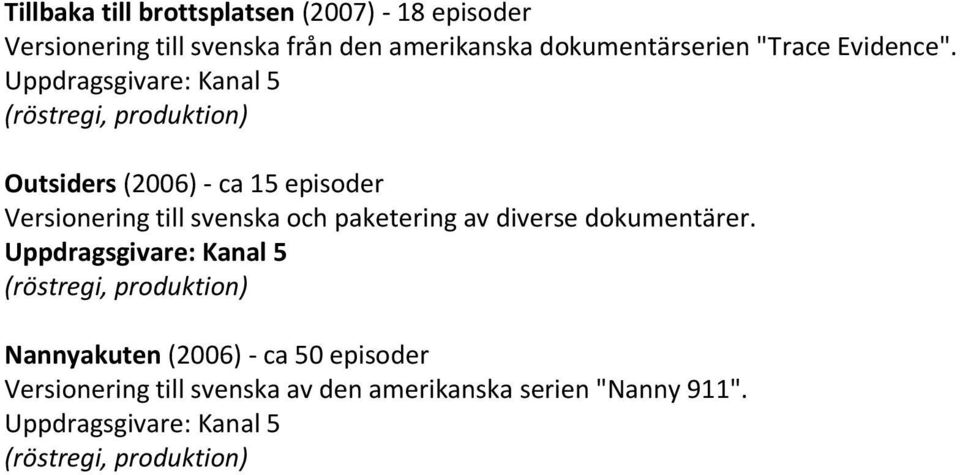 Outsiders (2006) - ca 15 episoder Versionering till svenska och paketering av
