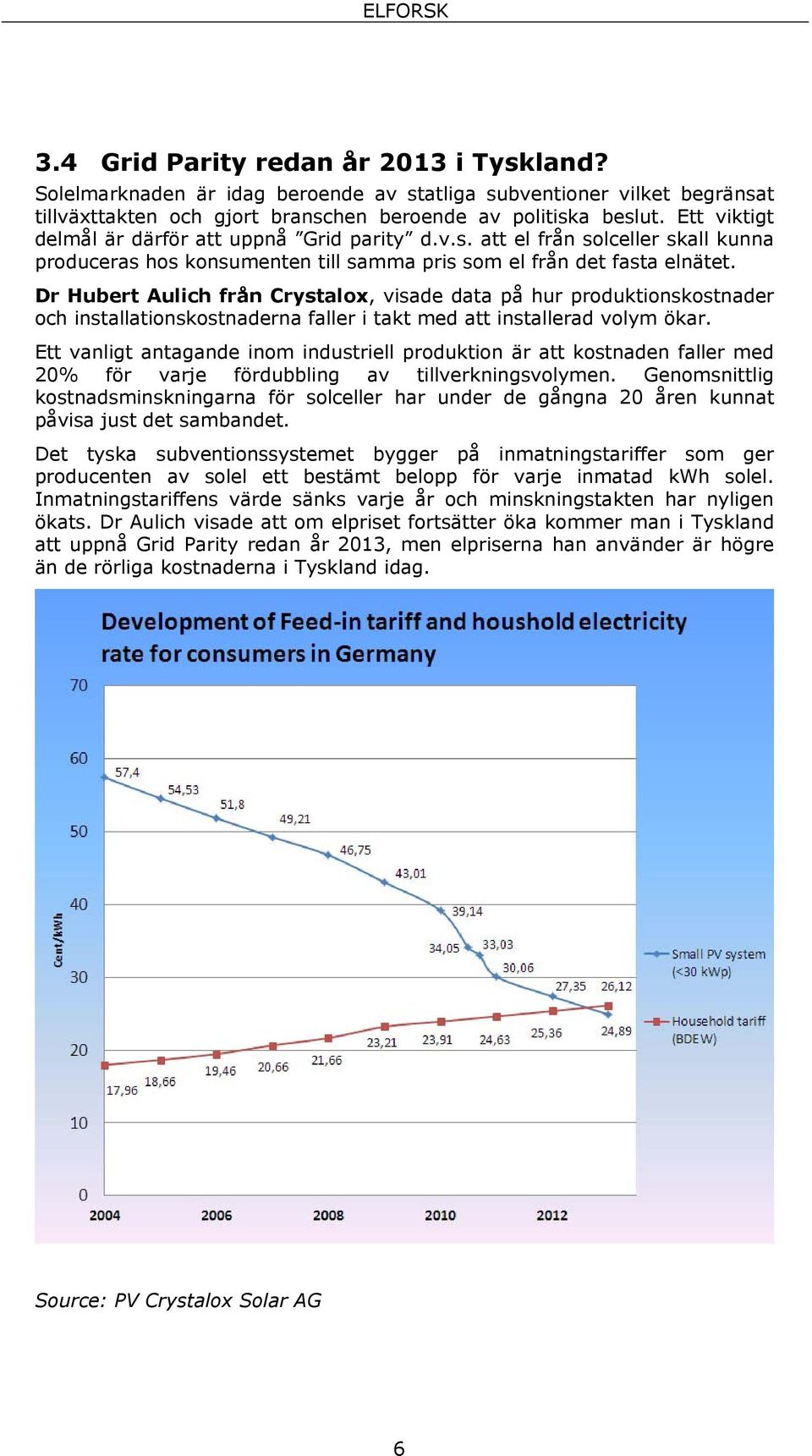 Dr Hubert Aulich från Crystalox, visade data på hur produktionskostnader och installationskostnaderna faller i takt med att installerad volym ökar.