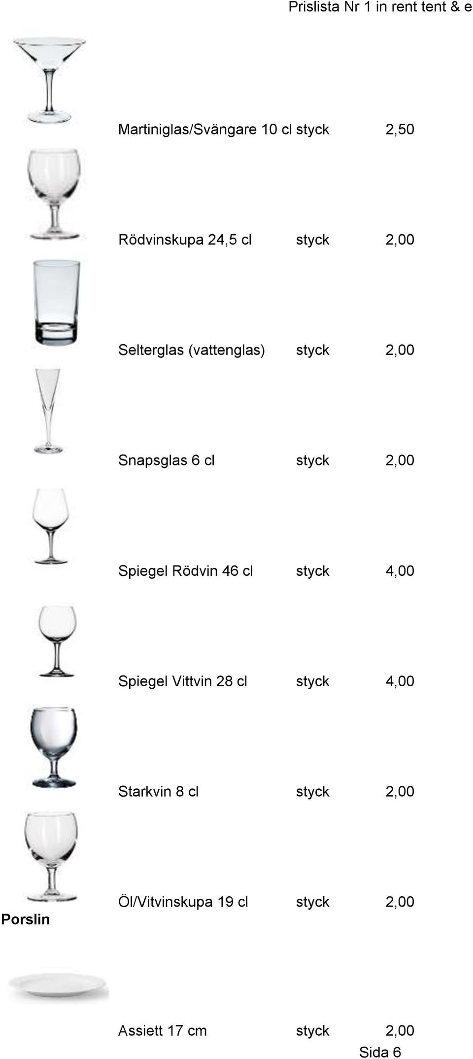 Rödvin 46 cl styck 4,00 Spiegel Vittvin 28 cl styck 4,00 Starkvin 8 cl