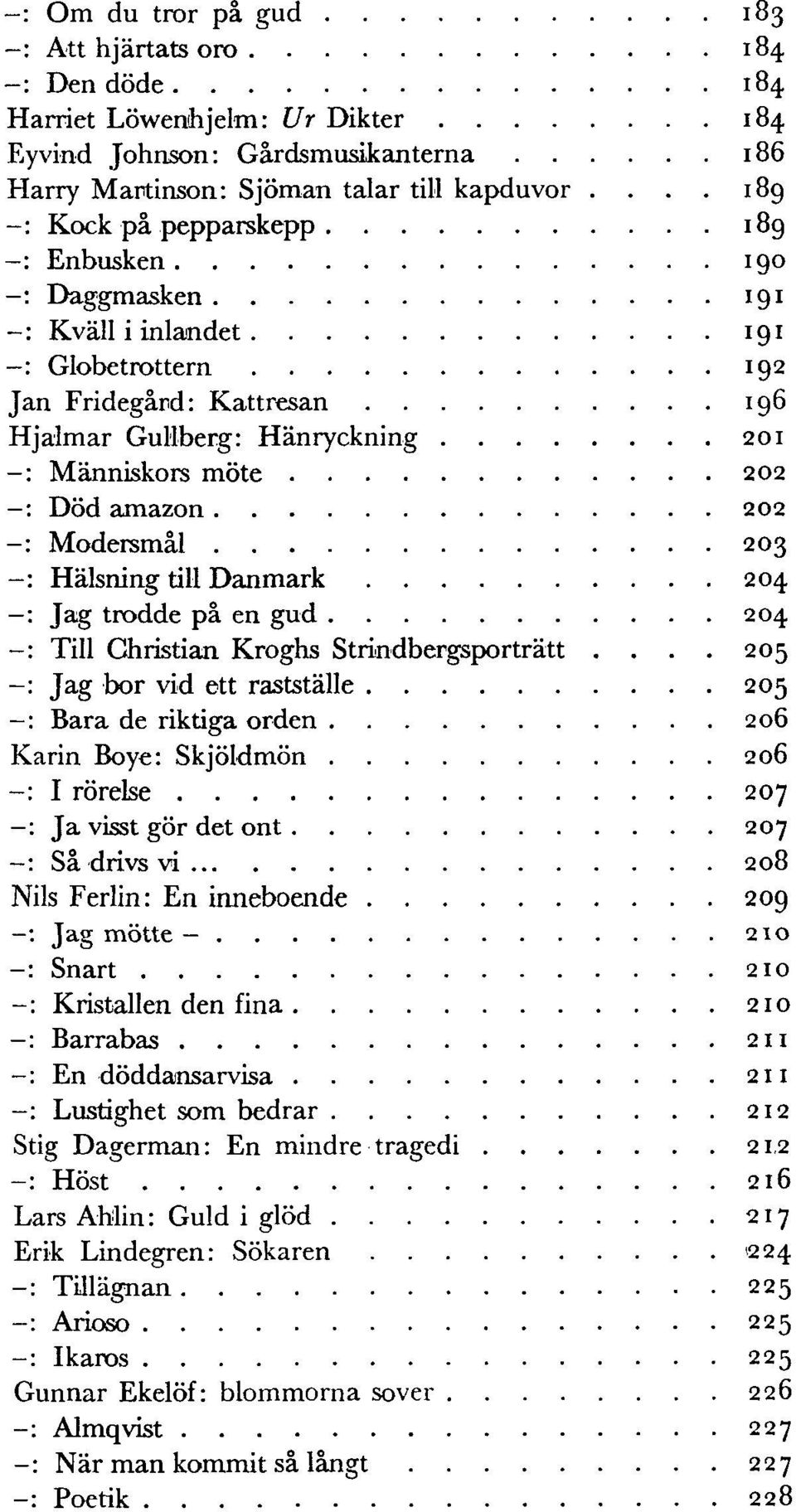 Modersmål 203 Hälsning till Danmark 204 Jag trodde på en gud 204 Till Christian Kroghs Strindbergsporträtt.