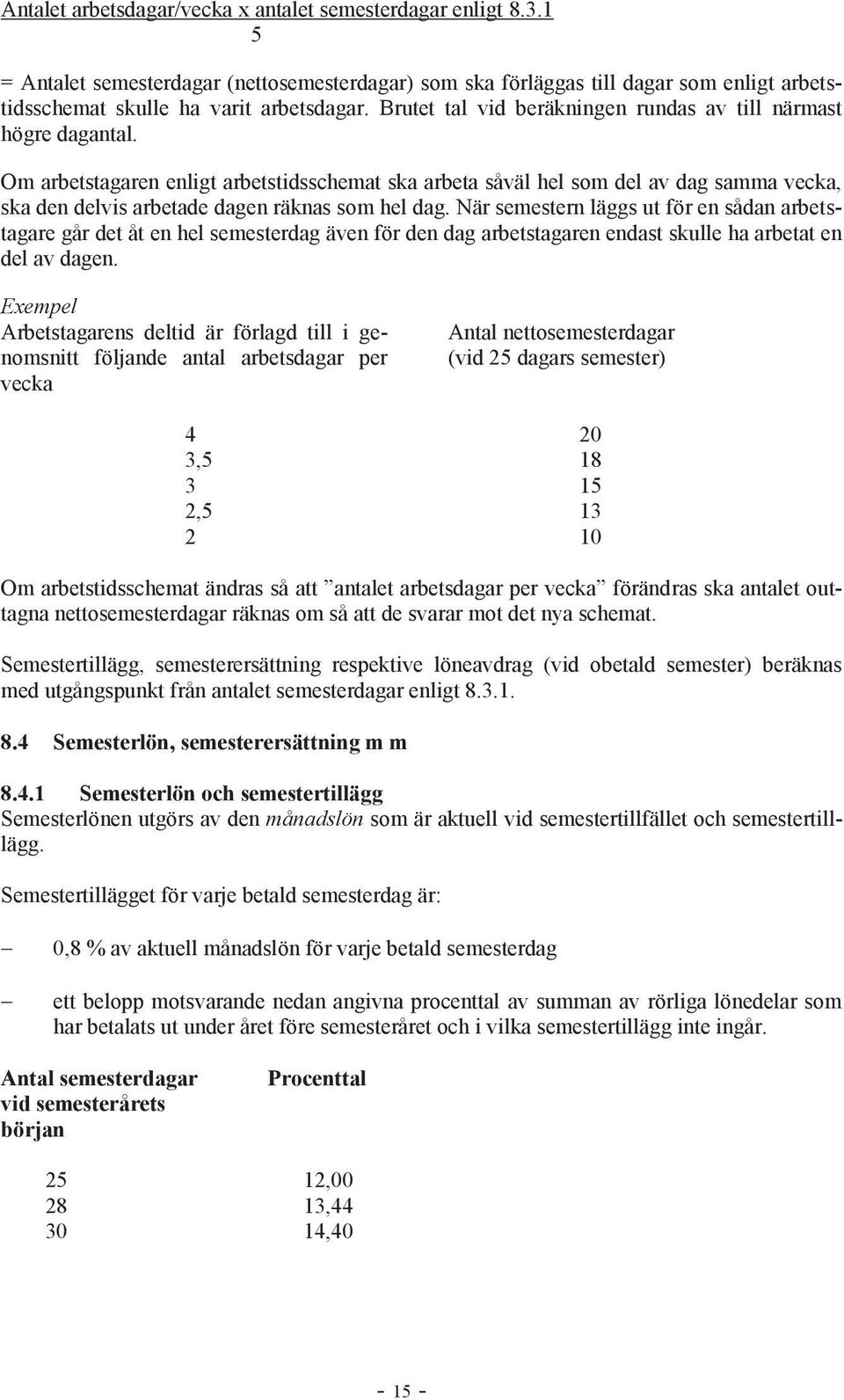 Om arbetstagaren enligt arbetstidsschemat ska arbeta såväl hel som del av dag samma vecka, ska den delvis arbetade dagen räknas som hel dag.