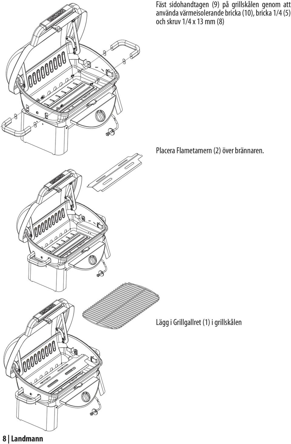 och skruv 1/4 x 13 mm (8) Placera Flametamern (2)