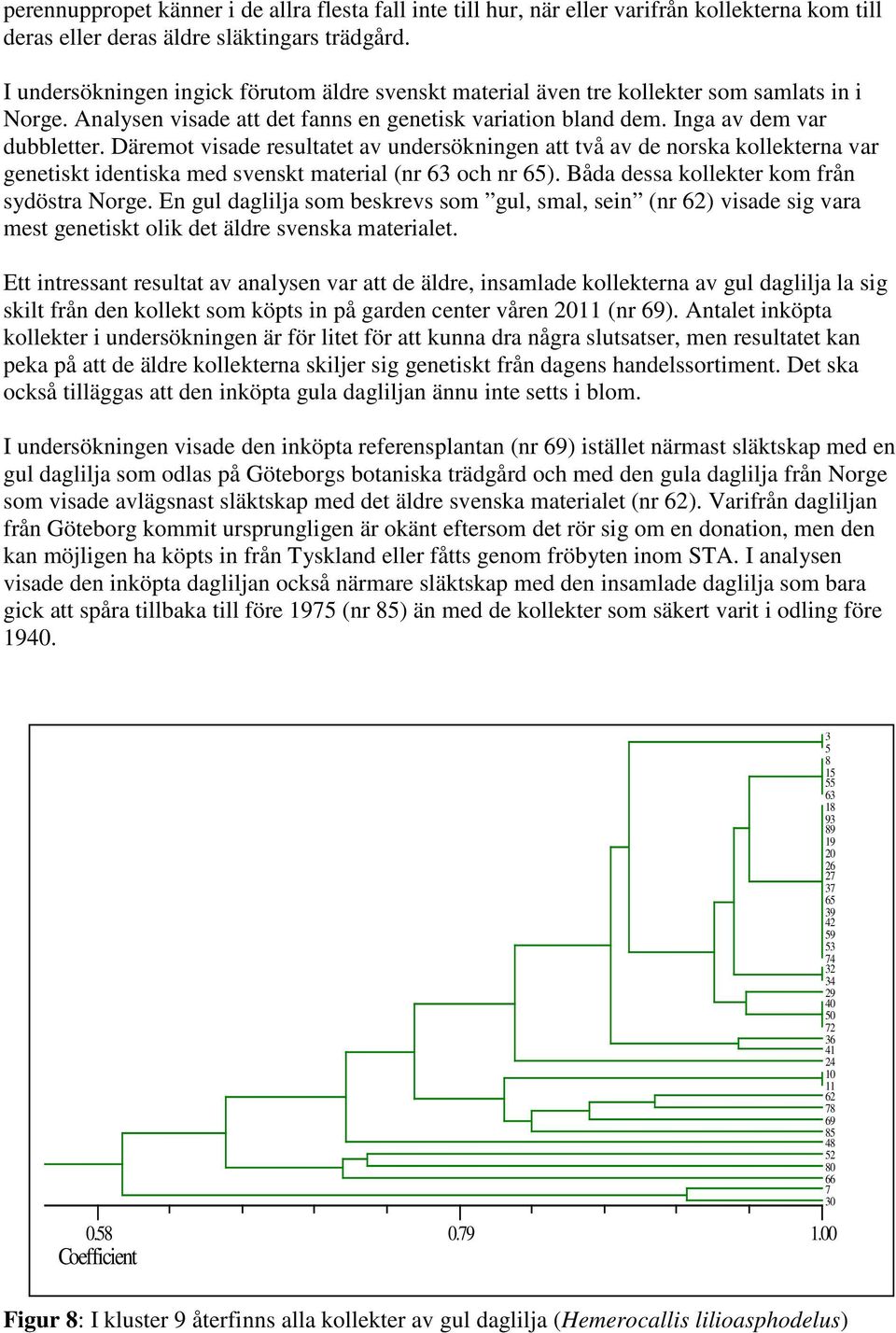 Däremot visade resultatet av undersökningen att två av de norska kollekterna var genetiskt identiska med svenskt material (nr 63 och nr 65). Båda dessa kollekter kom från sydöstra Norge.