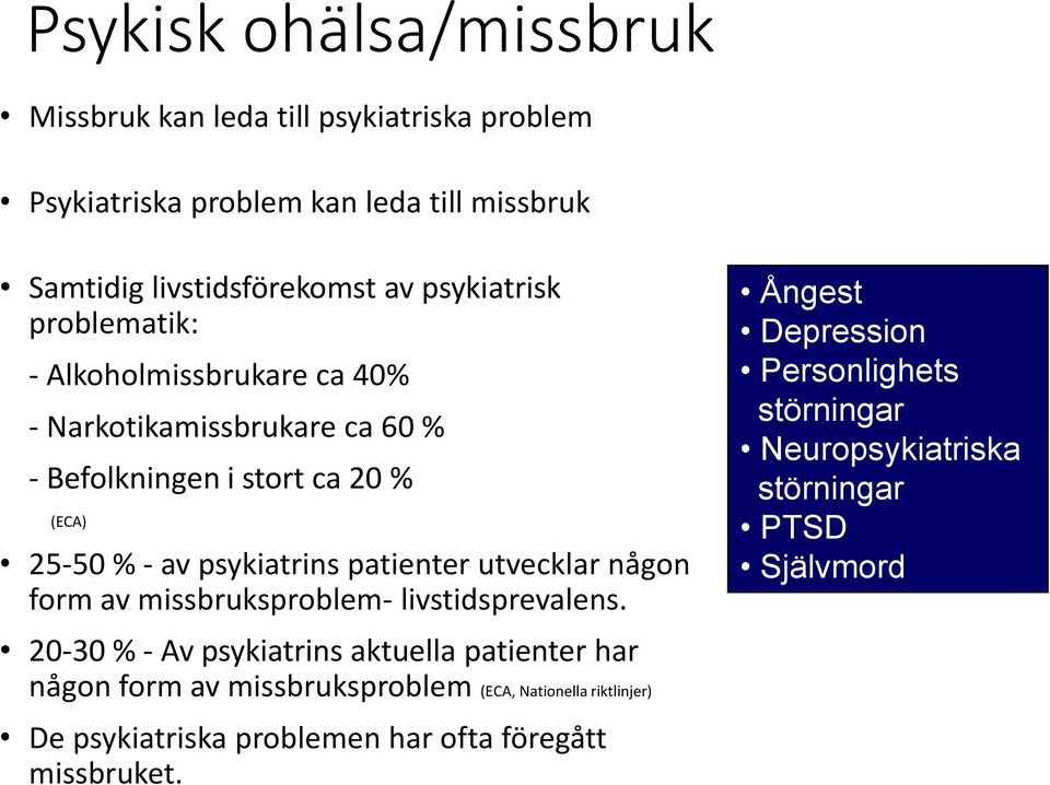 patienter utvecklar någon form av missbruksproblem- livstidsprevalens.