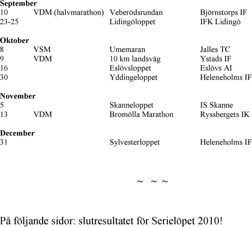 Yddingeloppet Heleneholms IF November 5 Skanneloppet IS Skanne 13 VDM Bromölla Marathon