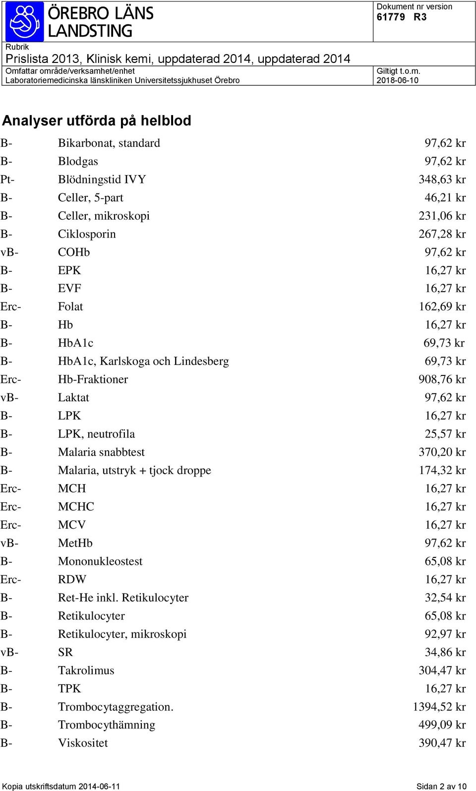 16,27 kr B- LPK, neutrofila 25,57 kr B- Malaria snabbtest 370,20 kr B- Malaria, utstryk + tjock droppe 174,32 kr Erc- MCH 16,27 kr Erc- MCHC 16,27 kr Erc- MCV 16,27 kr vb- MetHb 97,62 kr B-