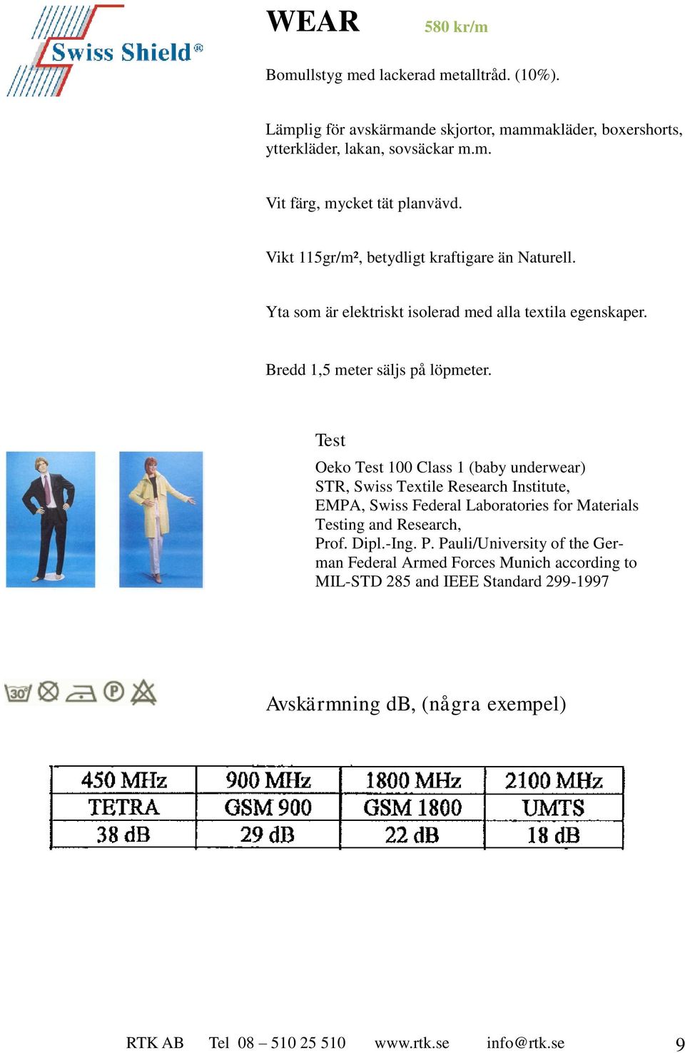 Test Oeko Test 100 Class 1 (baby underwear) STR, Swiss Textile Research Institute, EMPA, Swiss Federal Laboratories for Materials Testing and Research, Pr