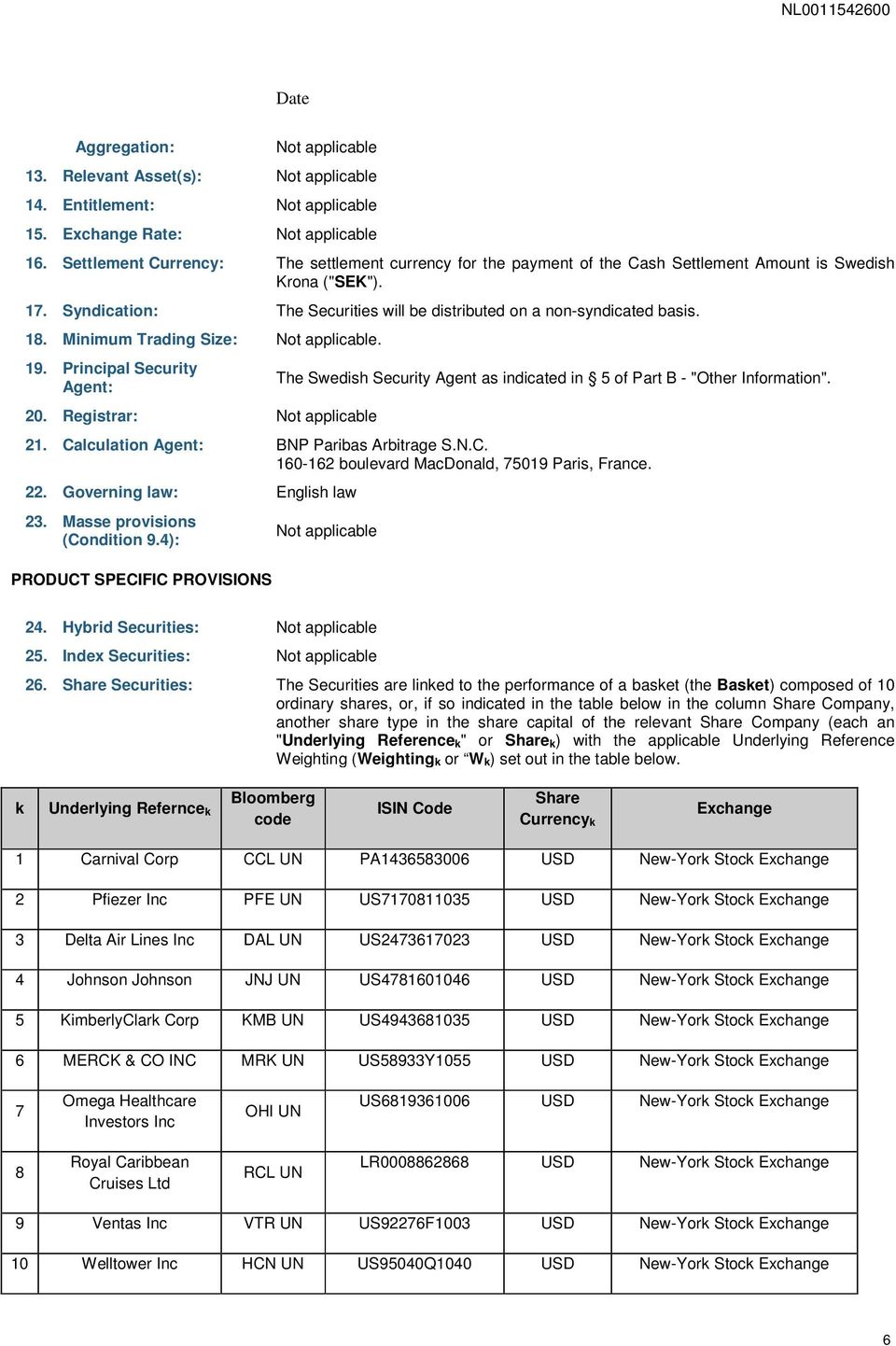Minimum Trading Size: Not applicable. 19. Principal Security Agent: 20. Registrar: Not applicable The Swedish Security Agent as indicated in 5 of Part B - "Other Information". 21.