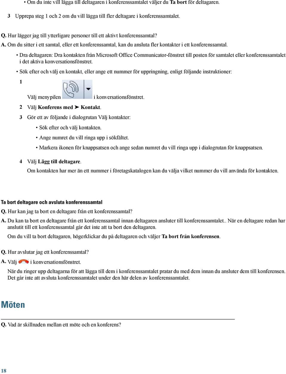 Dra deltagaren: Dra kontakten från Microsoft Office Communicator-fönstret till posten för samtalet eller konferenssamtalet i det aktiva konversationsfönstret.