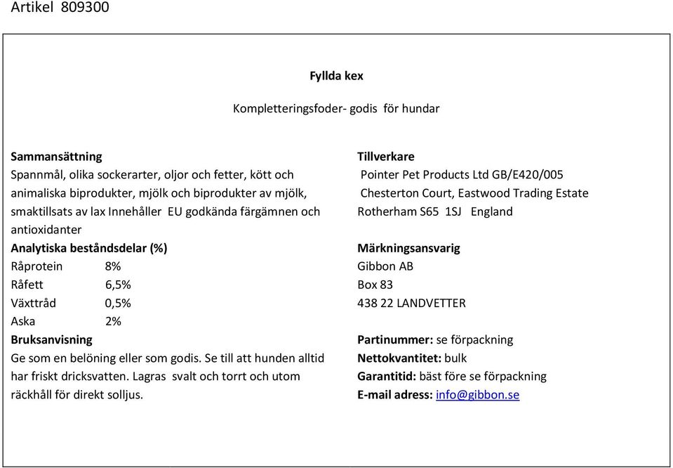 biprodukter av mjölk, smaktillsats av lax Innehåller EU