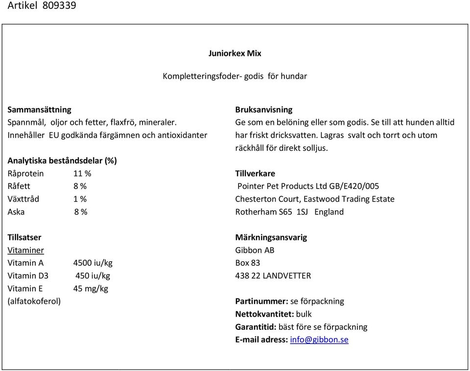 Innehåller EU godkända färgämnen och antioxidanter Råprotein 11