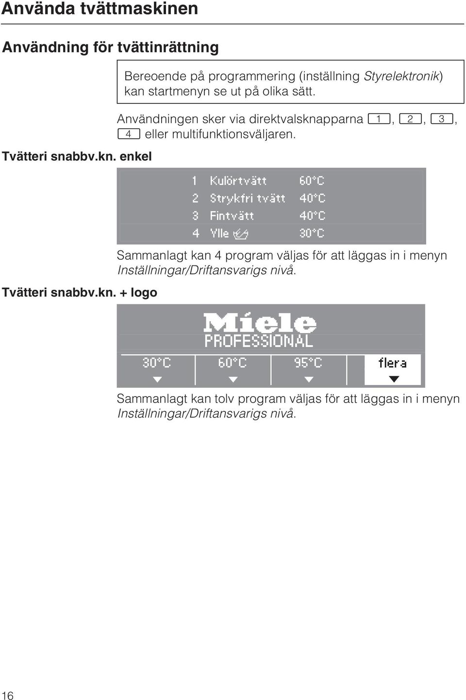 pparna,,, eller multifunktionsväljaren. Tvätteri snabbv.kn.