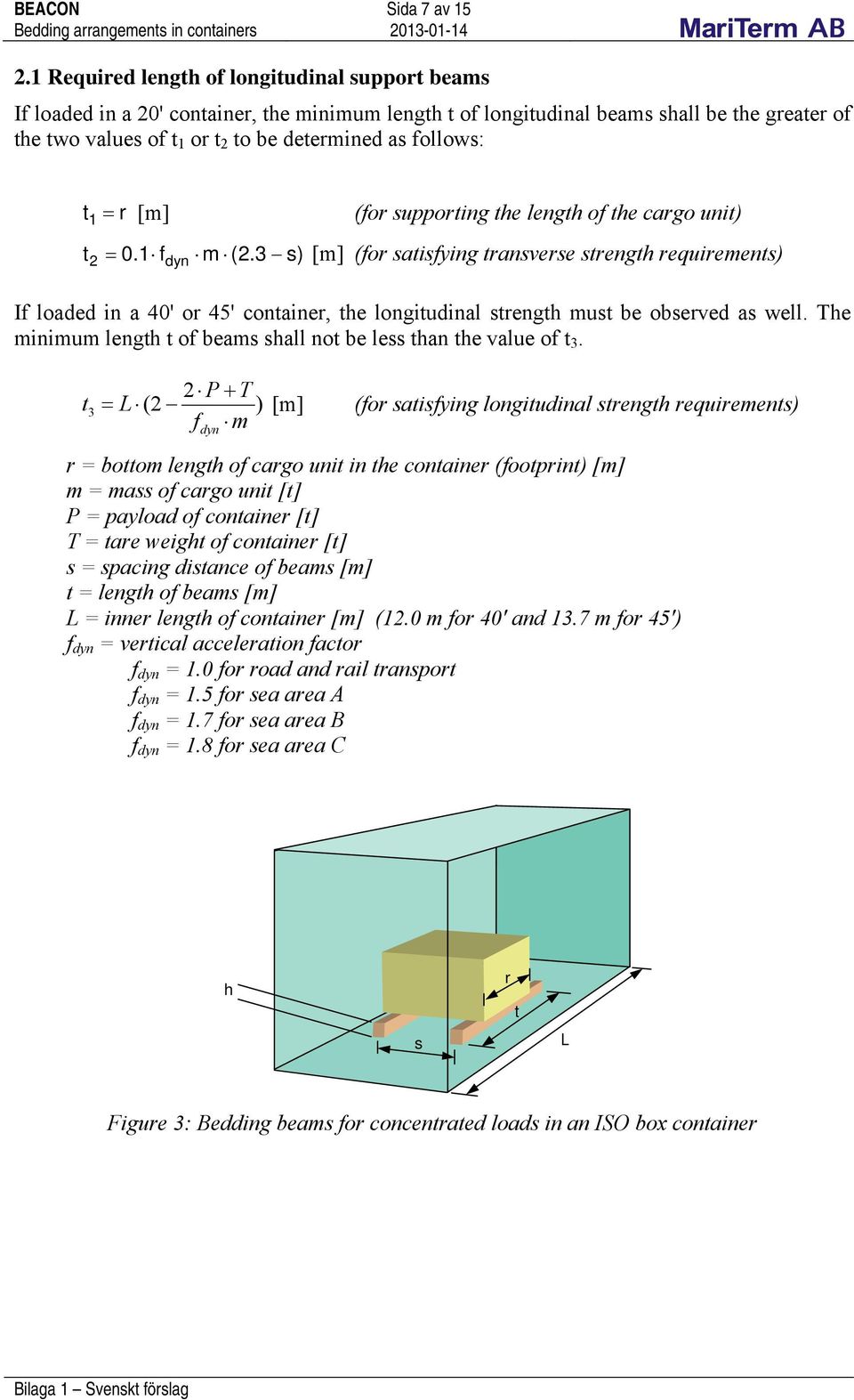 [m] (fo suppoting the length of the cago unit) t 0.1 f m (2.