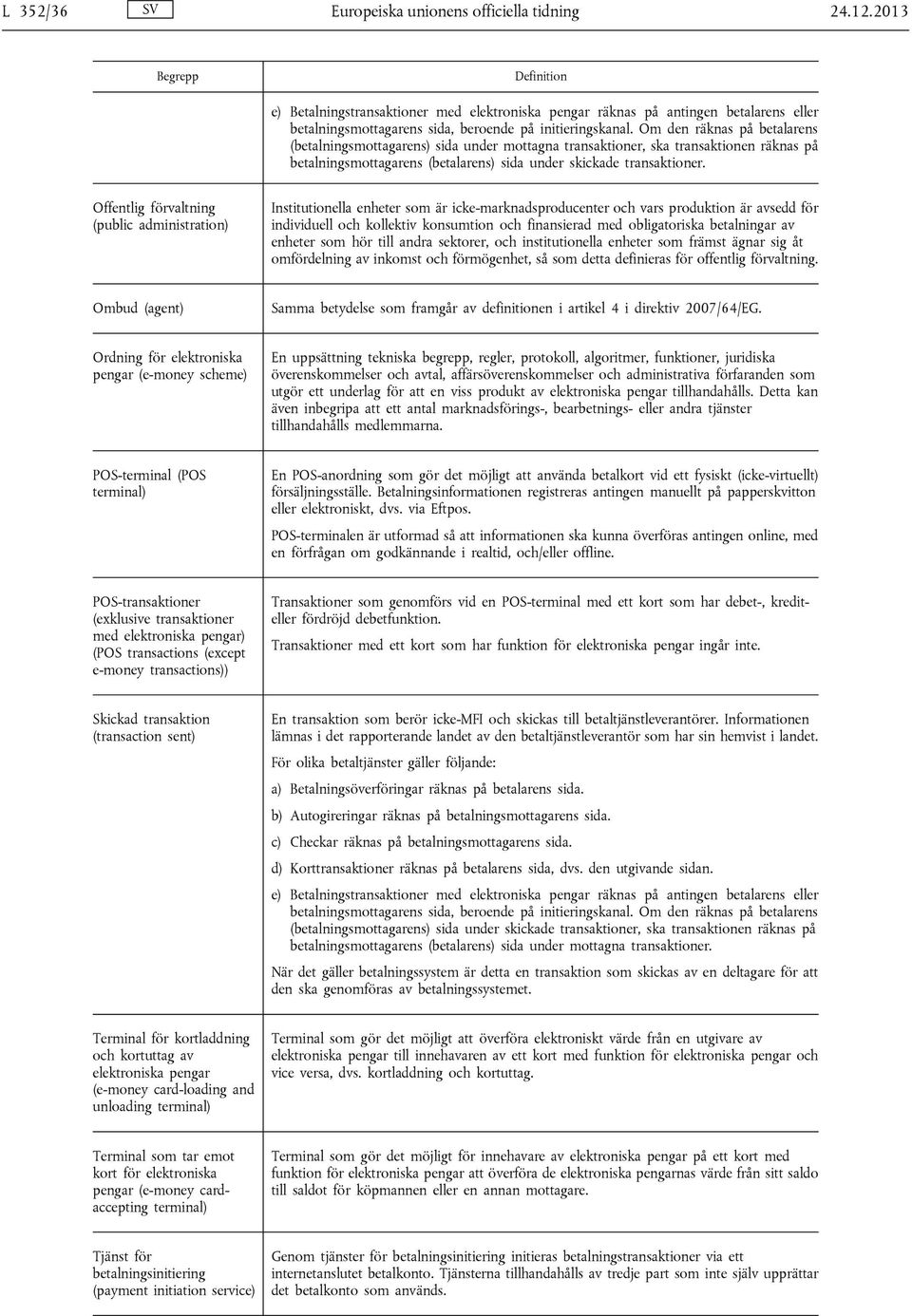 Om den räknas på betalarens (betalningsmottagarens) sida under mottagna transaktioner, ska transaktionen räknas på betalningsmottagarens (betalarens) sida under skickade transaktioner.