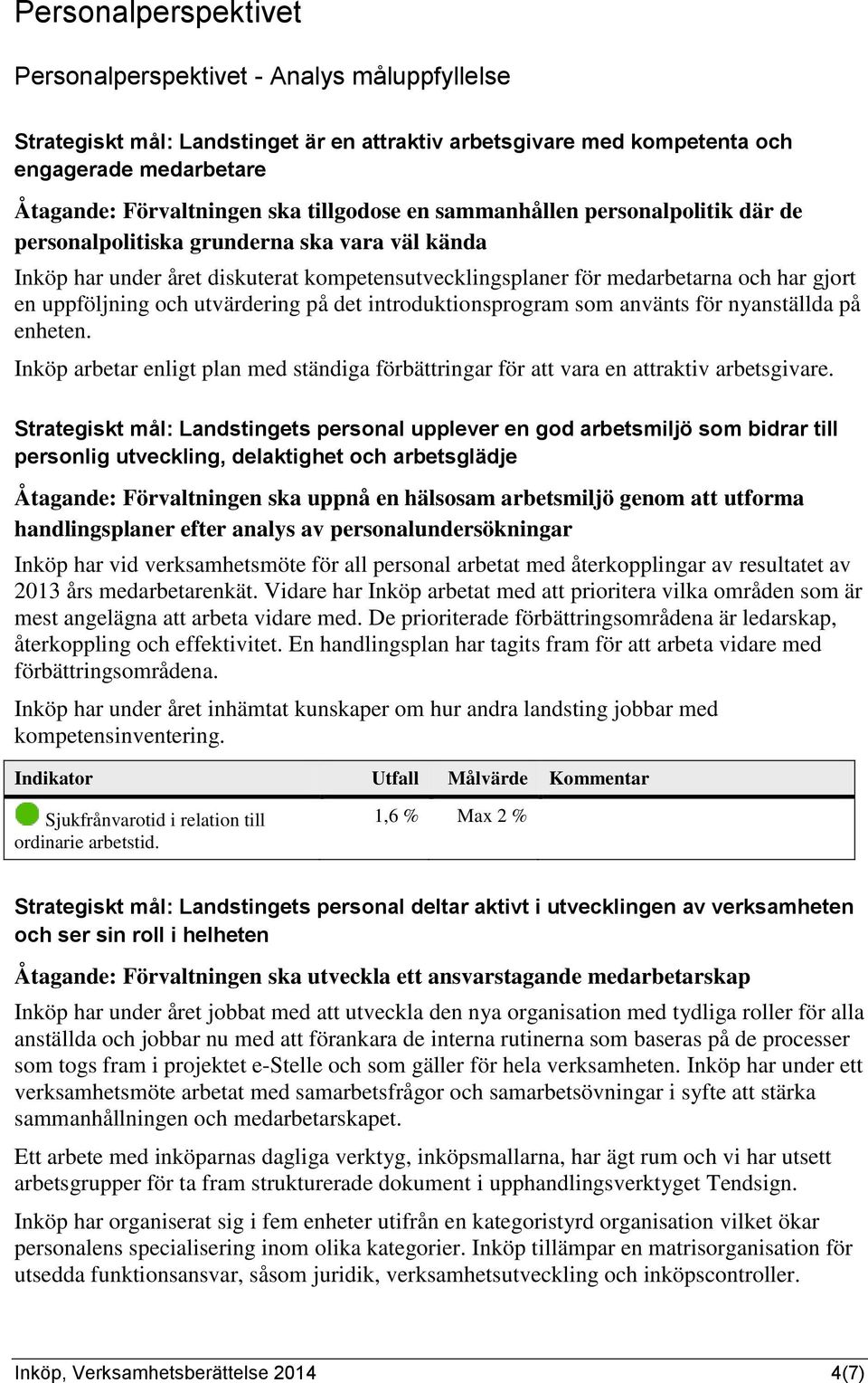 uppföljning och utvärdering på det introduktionsprogram som använts för nyanställda på enheten. Inköp arbetar enligt plan med ständiga förbättringar för att vara en attraktiv arbetsgivare.