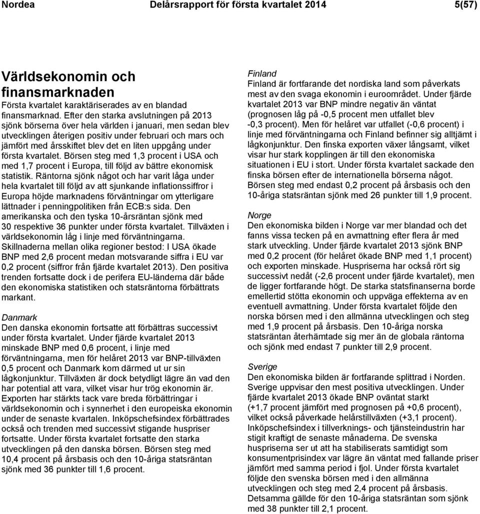 under första kvartalet. Börsen steg med 1,3 procent i USA och med 1,7 procent i Europa, till följd av bättre ekonomisk statistik.