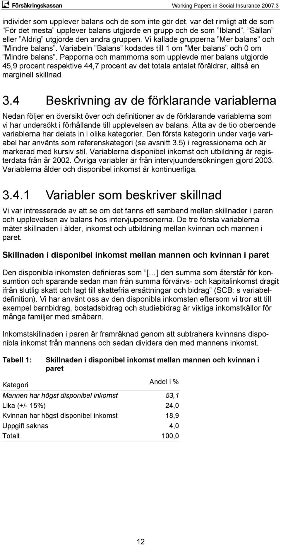 Papporna och mammorna som upplevde mer balans utgjorde 45,9 procent respektive 44,7 procent av det totala antalet föräldrar, alltså en marginell skillnad. 3.