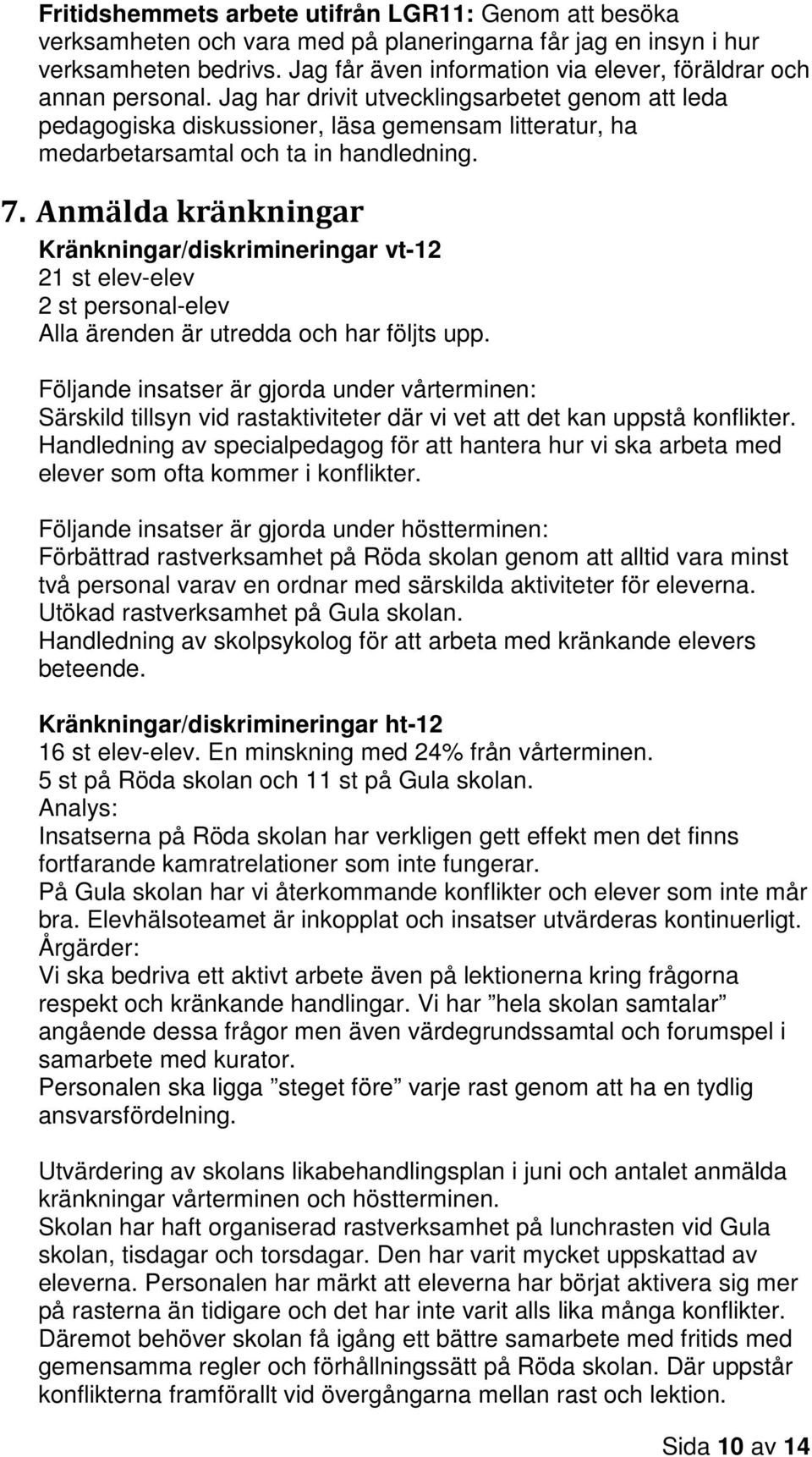 Jag har drivit utvecklingsarbetet genom att leda pedagogiska diskussioner, läsa gemensam litteratur, ha medarbetarsamtal och ta in handledning. 7.