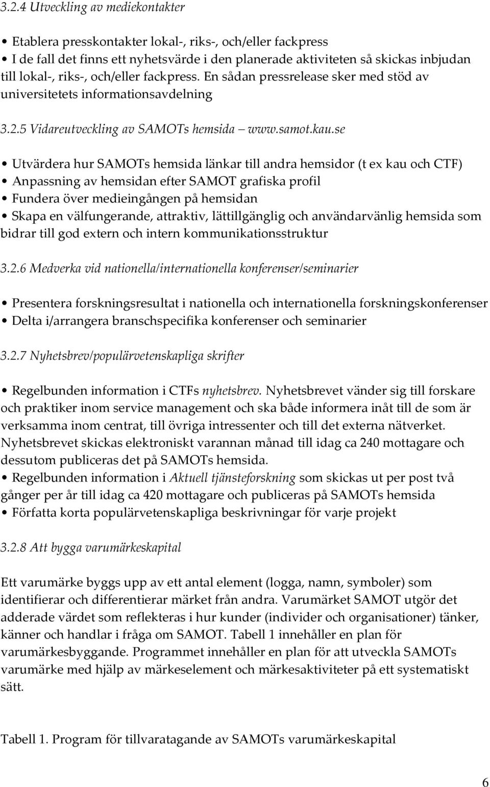 se Utvärdera hur SAMOTs hemsida länkar till andra hemsidor (t ex kau och CTF) Anpassning av hemsidan efter SAMOT grafiska profil Fundera över medieingången på hemsidan Skapa en välfungerande,