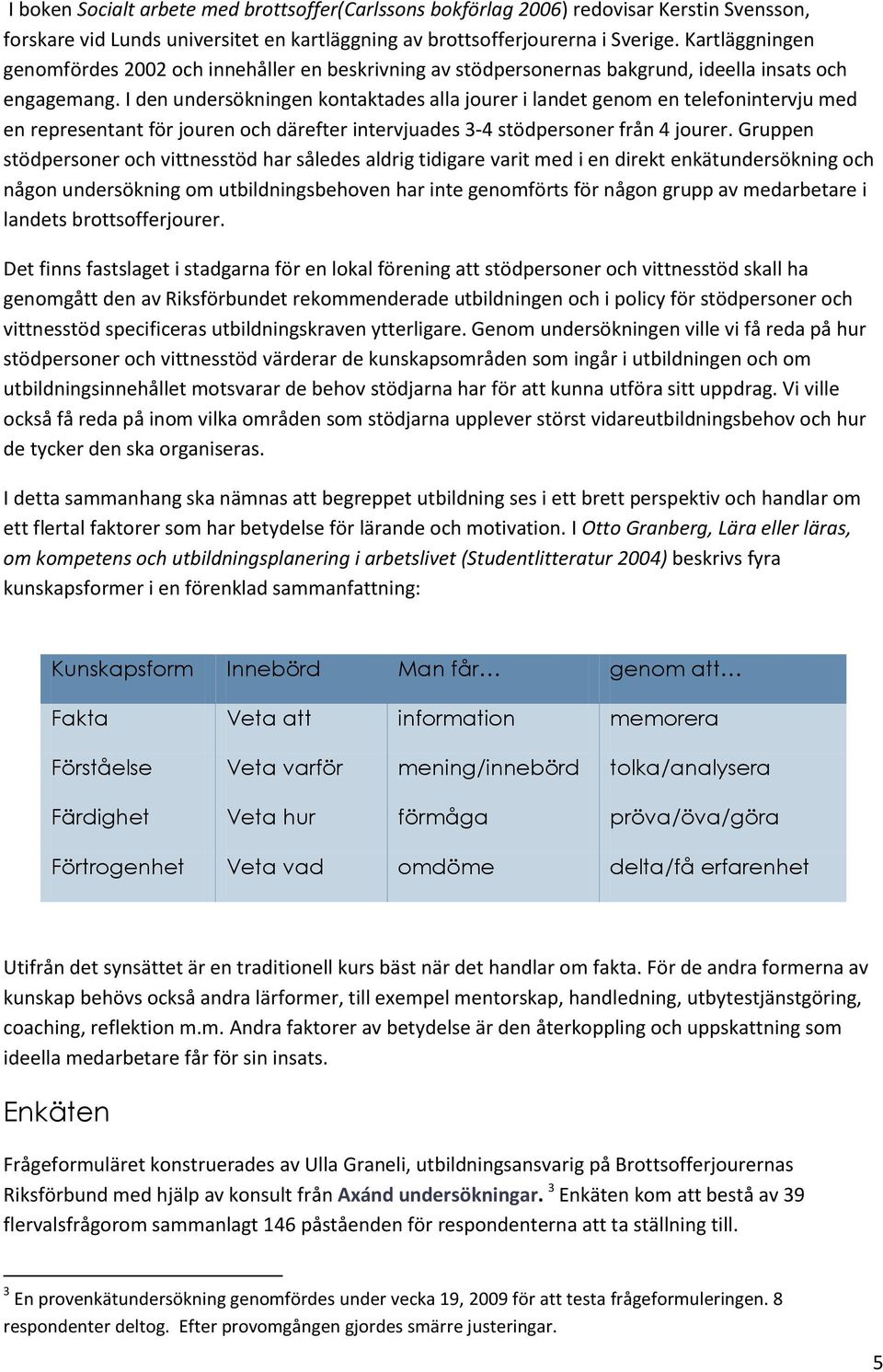 I den undersökningen kontaktades alla jourer i landet genom en telefonintervju med en representant för jouren och därefter intervjuades 3-4 stödpersoner från 4 jourer.