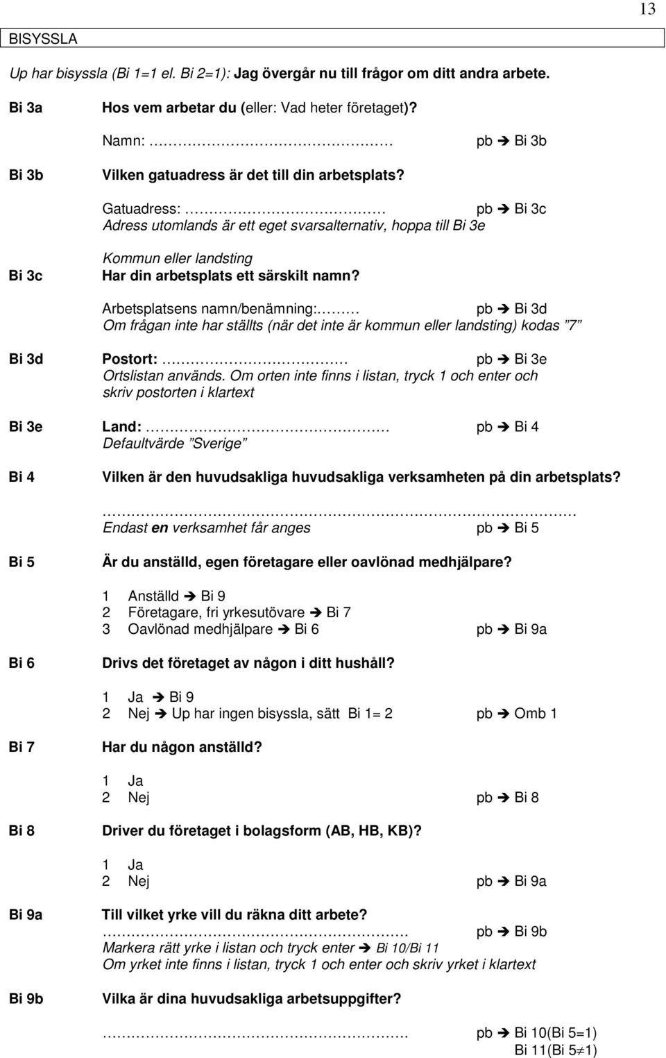 Gatuadress: pb Bi 3c Adress utomlands är ett eget svarsalternativ, hoppa till Bi 3e Bi 3c Kommun eller landsting Har din arbetsplats ett särskilt namn?