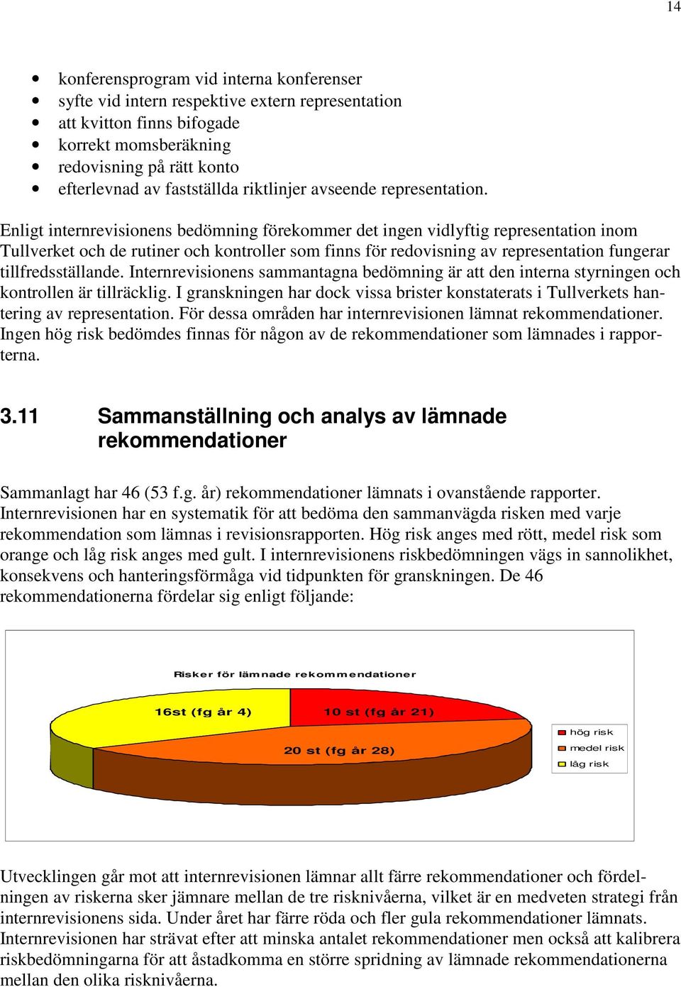 Enligt internrevisionens bedömning förekommer det ingen vidlyftig representation inom Tullverket och de rutiner och kontroller som finns för redovisning av representation fungerar tillfredsställande.