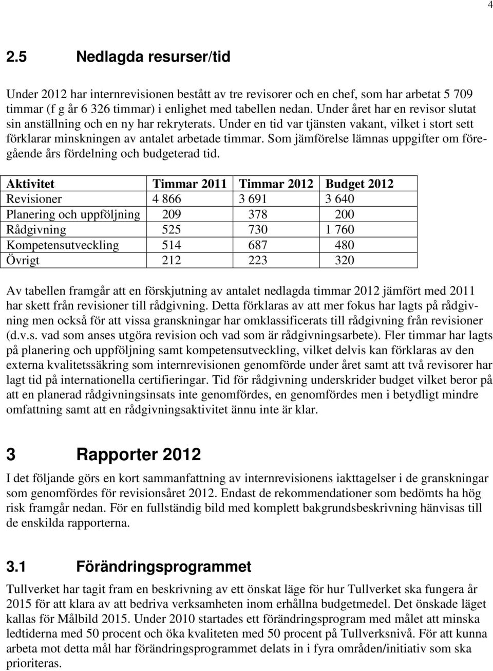 Som jämförelse lämnas uppgifter om föregående års fördelning och budgeterad tid.