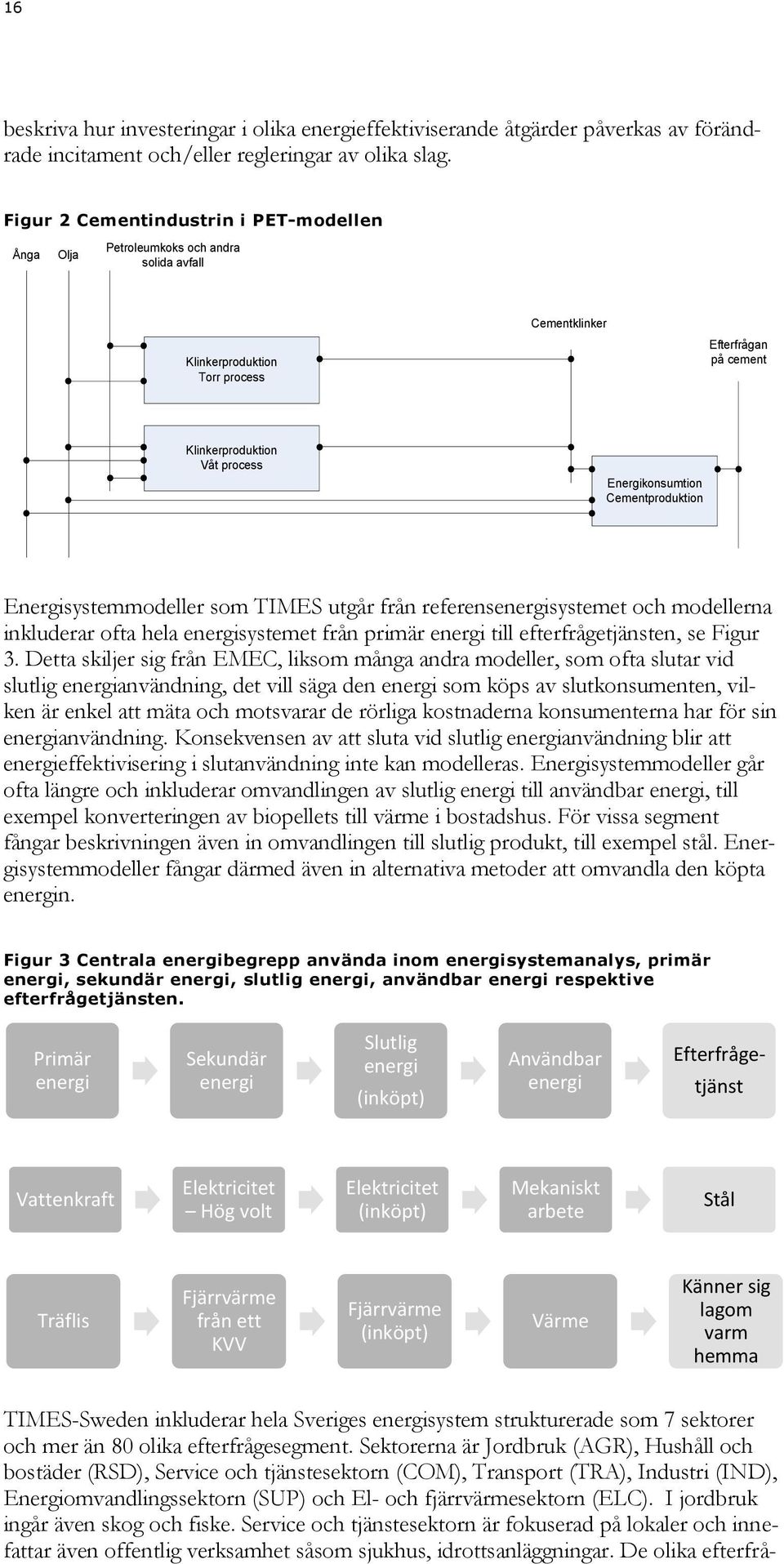 lin k e rp ro d u k tio n V å t p ro c e s s E n e rg ik o n s u m tio n C e m e n tp ro d u k tio n Energisystemmodeller som TIMES utgår från referensenergisystemet och modellerna inkluderar ofta