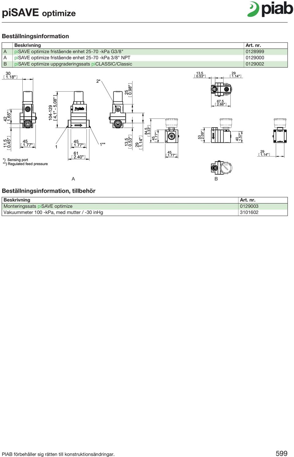 0129000 B pisave optimize uppgraderingssats piclassic/classic 0129002 A B Beställningsinformation, tillbehör