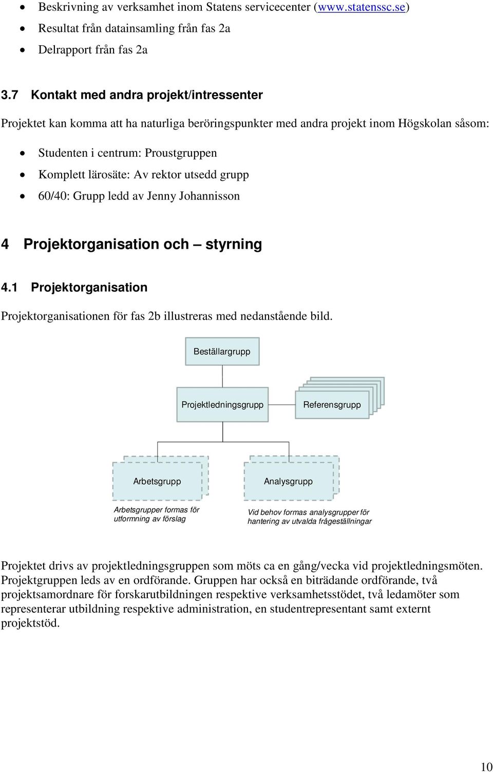 utsedd grupp 60/40: Grupp ledd av Jenny Johannisson 4 Projektorganisation och styrning 4.1 Projektorganisation Projektorganisationen för fas 2b illustreras med nedanstående bild.