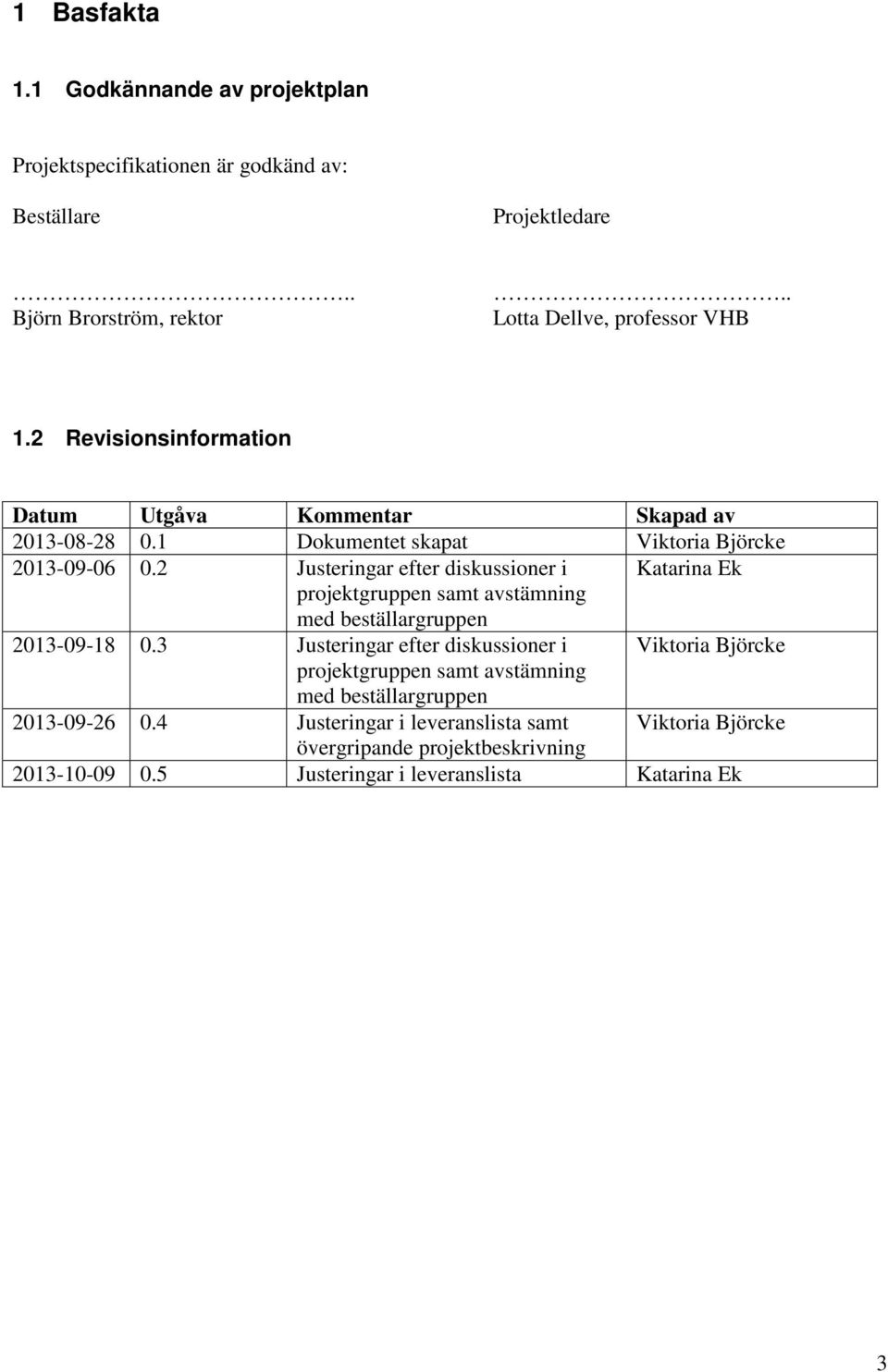 2 Justeringar efter diskussioner i Katarina Ek projektgruppen samt avstämning med beställargruppen 2013-09-18 0.