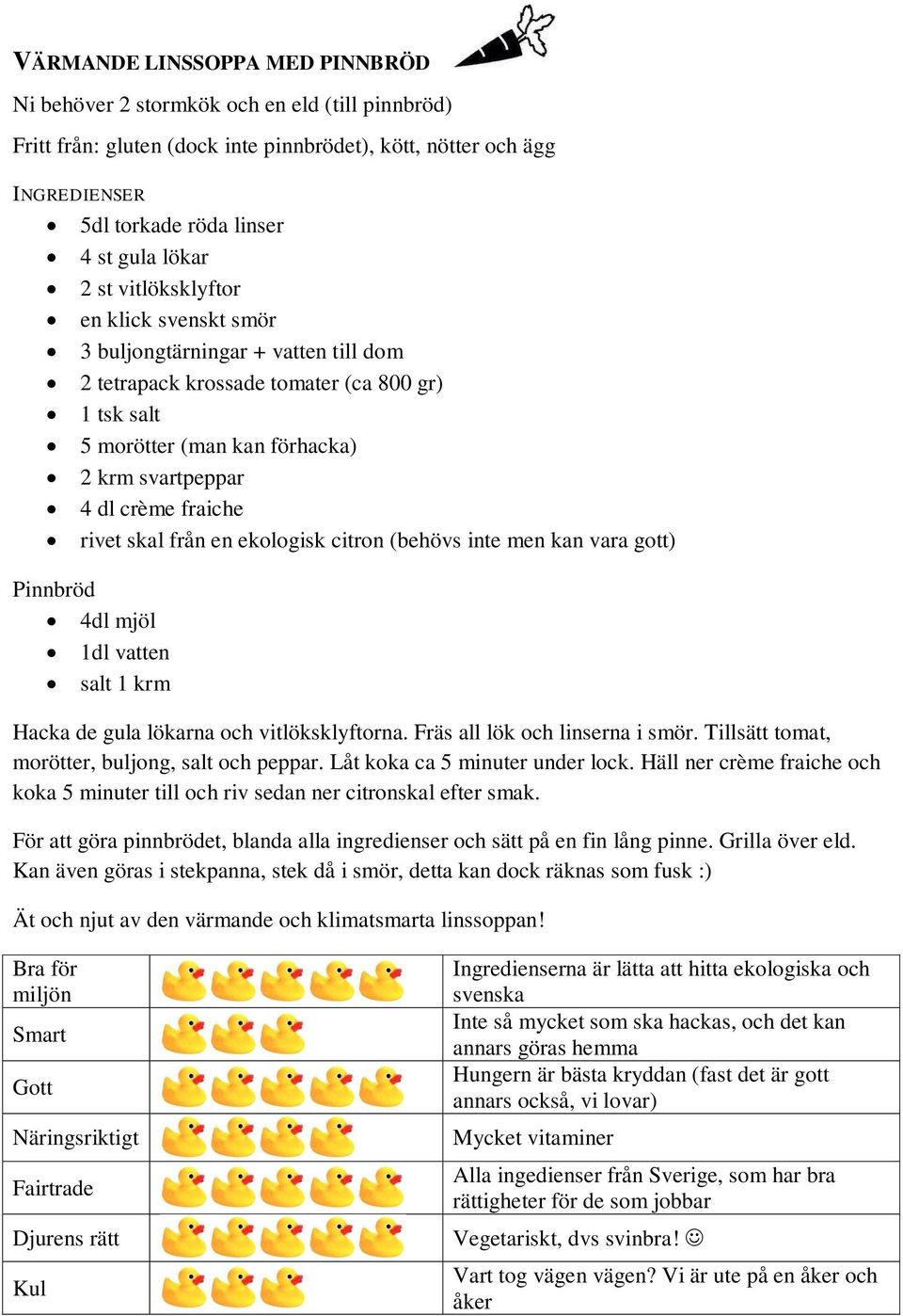 rivet skal från en ekologisk citron (behövs inte men kan vara gott) Pinnbröd 4dl mjöl 1dl vatten salt 1 krm Hacka de gula lökarna och vitlöksklyftorna. Fräs all lök och linserna i smör.