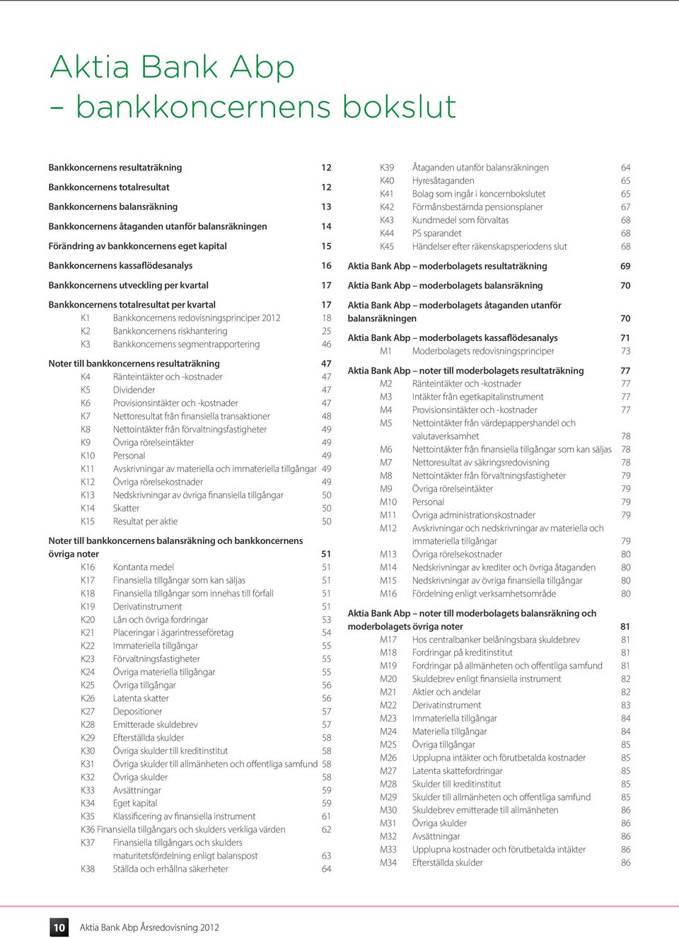 18 K2 Bankkoncernens riskhantering 25 K3 Bankkoncernens segmentrapportering 46 Noter till bankkoncernens resultaträkning 47 K4 Ränteintäkter och -kostnader 47 K5 Dividender 47 K6 Provisionsintäkter