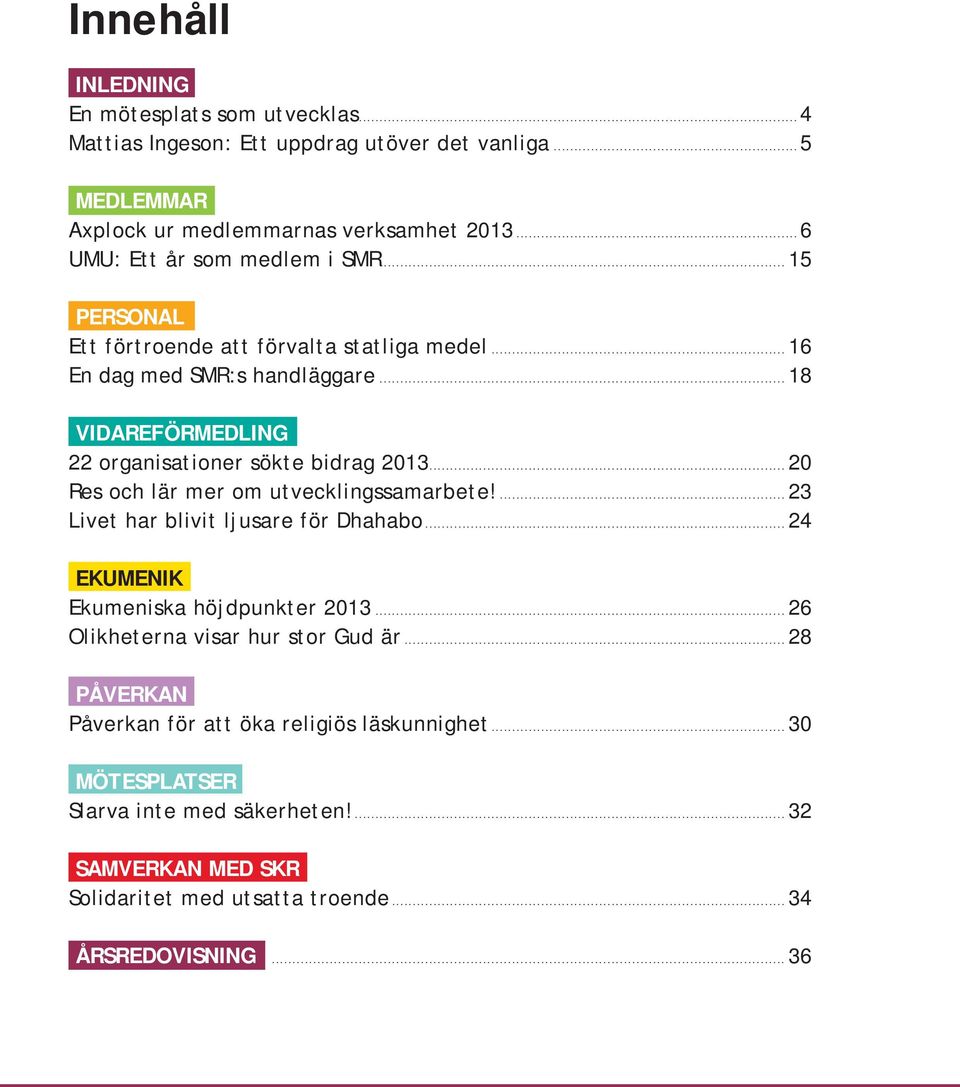 .. 18 VIDAREFÖRMEDLING 22 organisationer sökte bidrag 2013... 20 Res och lär mer om utvecklingssamarbete!...23 Livet har blivit ljusare för Dhahabo.