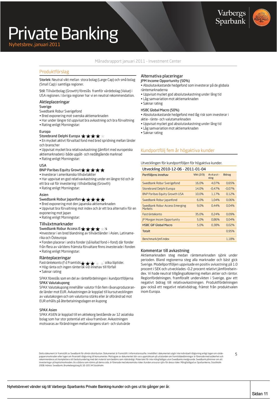 Aktieplaceringar Sverige Swedbank Robur Sverigefond Bred exponering mot svenska aktiemarknaden Har under längre tid uppvisat bra avkastning och bra förvaltning Rating enligt Morningstar: Europa