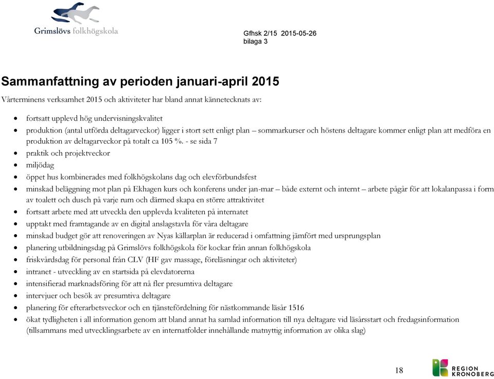 - se sida 7 praktik ch prjektveckr miljödag öppet hus kmbinerades med flkhögsklans dag ch elevförbundsfest minskad beläggning mt plan på Ekhagen kurs ch knferens under jan-mar både externt ch internt