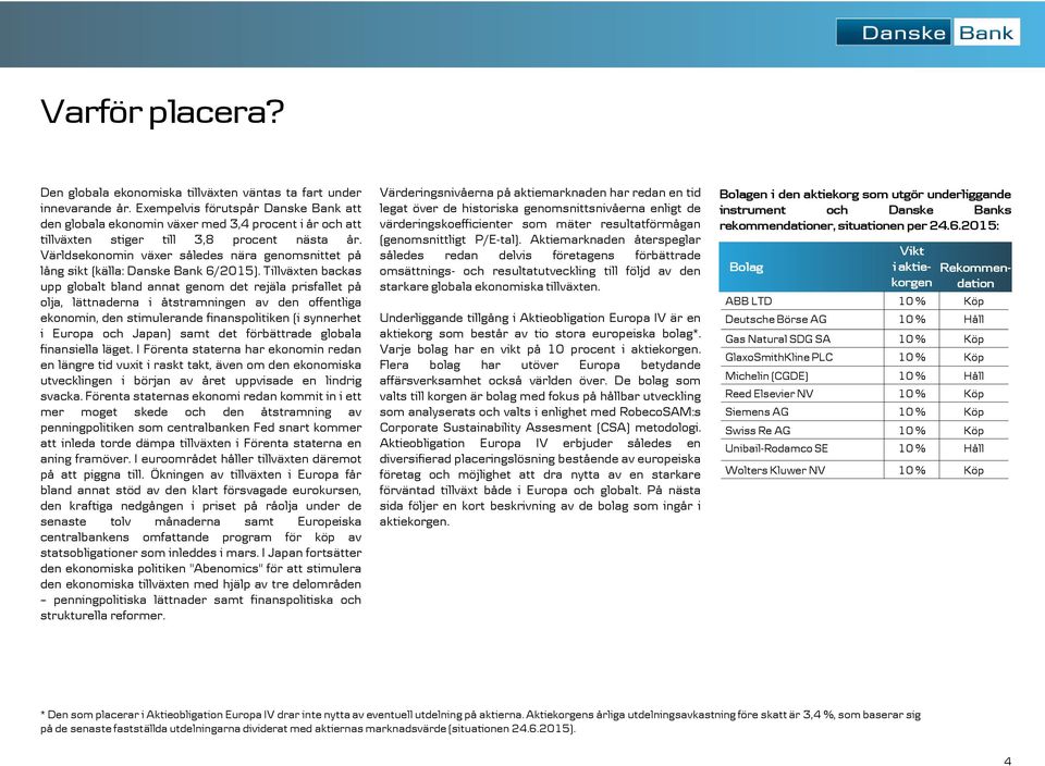 Världsekonomin växer således nära genomsnittet på lång sikt (källa: Danske Bank 6/2015).