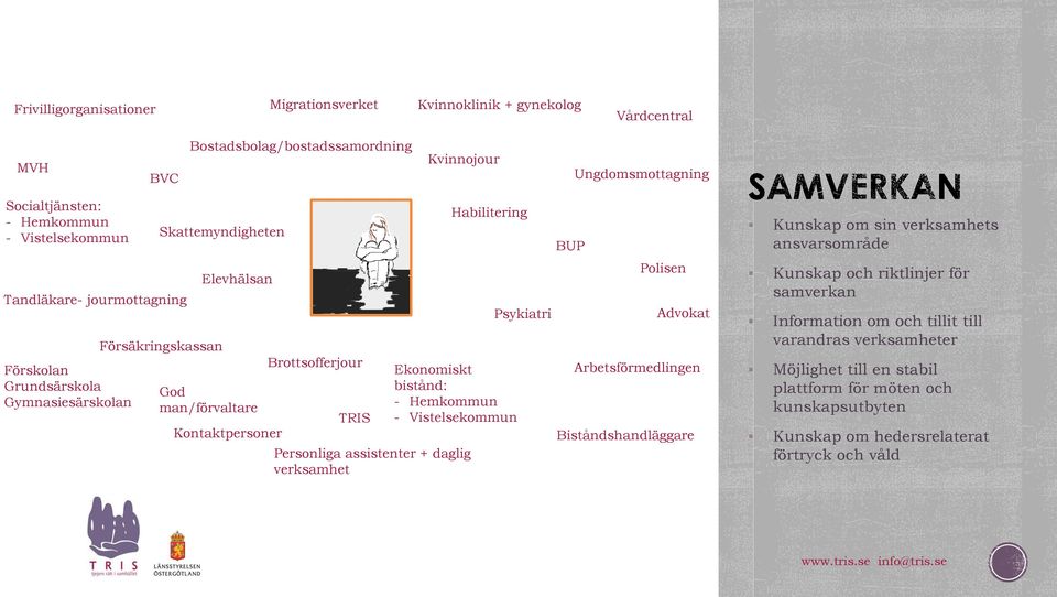 Hemkommun - Vistelsekommun Personliga assistenter + daglig verksamhet Habilitering Psykiatri BUP Polisen Advokat Arbetsförmedlingen Biståndshandläggare Kunskap om sin verksamhets ansvarsområde