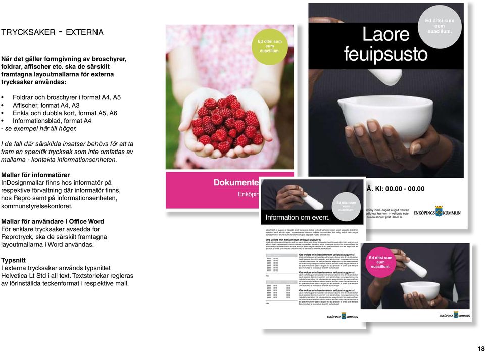 A4 - se exempel här till höger. I de fall där särskilda insatser behövs för att ta fram en specifik trycksak som inte omfattas av mallarna - kontakta informationsenheten. Ed ditsi sum eum euacillum.