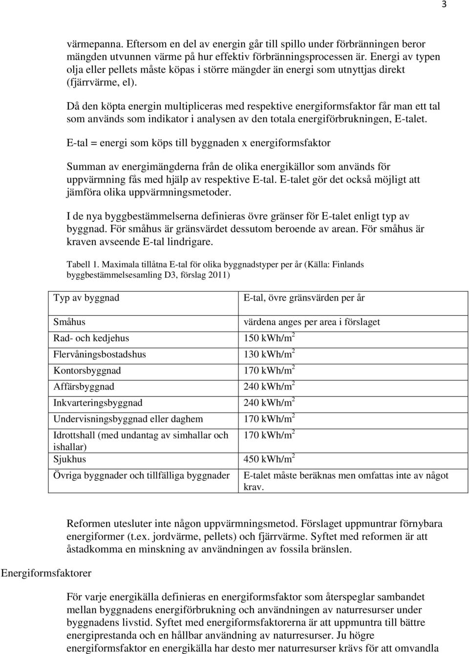 Då den köpta energin multipliceras med respektive energiformsfaktor får man ett tal som används som indikator i analysen av den totala energiförbrukningen, E-talet.