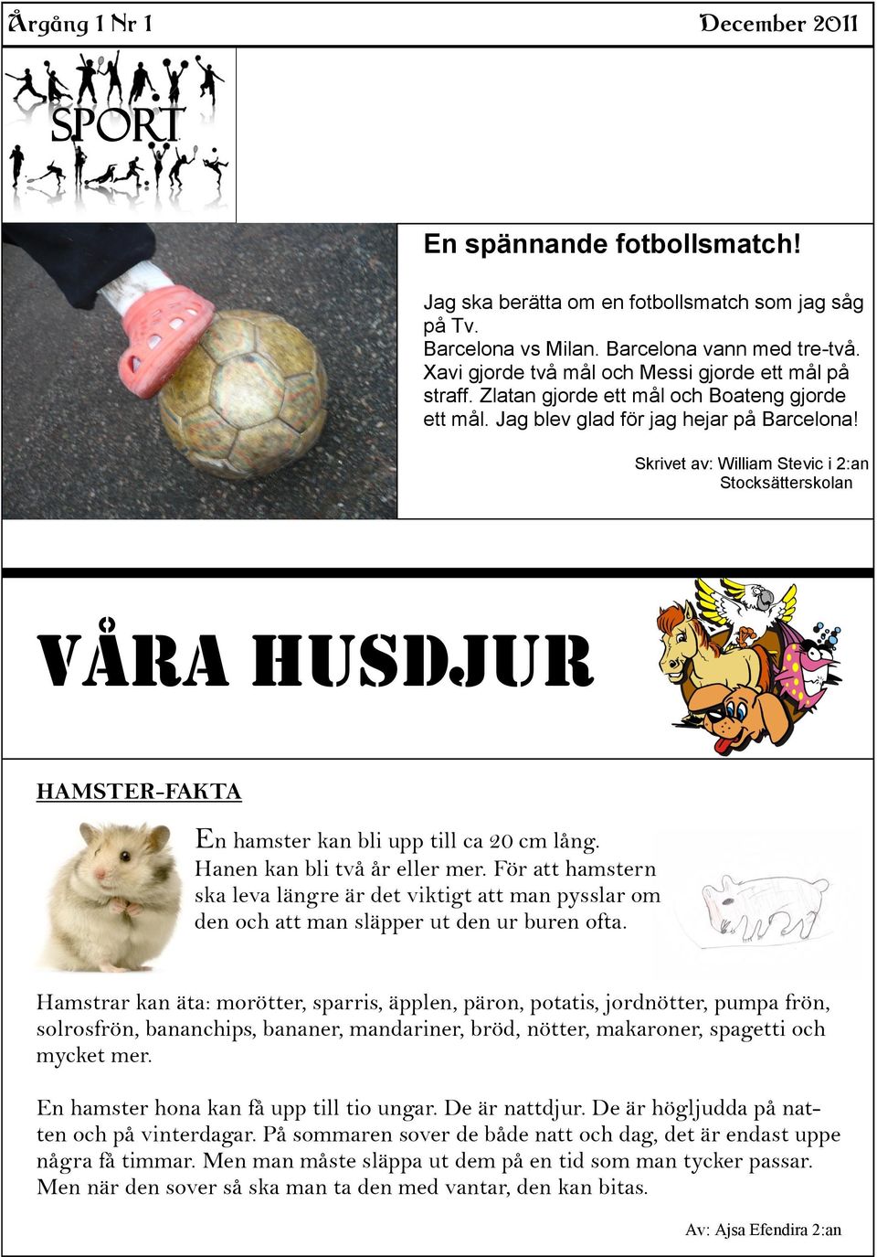 Skrivet av: William Stevic i 2:an Stocksätterskolan Våra husdjur HAMSTER-FAKTA En hamster kan bli upp till ca 20 cm lång. Hanen kan bli två år eller mer.