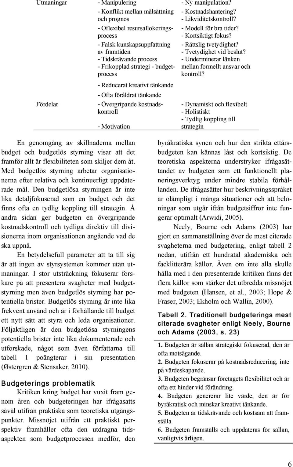 Reducerat kreativt tänkande - Ofta föråldrat tänkande - Övergripande kostnadskontroll - Motivation - Kostnadshantering? - Likviditetskontroll? - Modell för bra tider? - Kortsiktigt fokus?