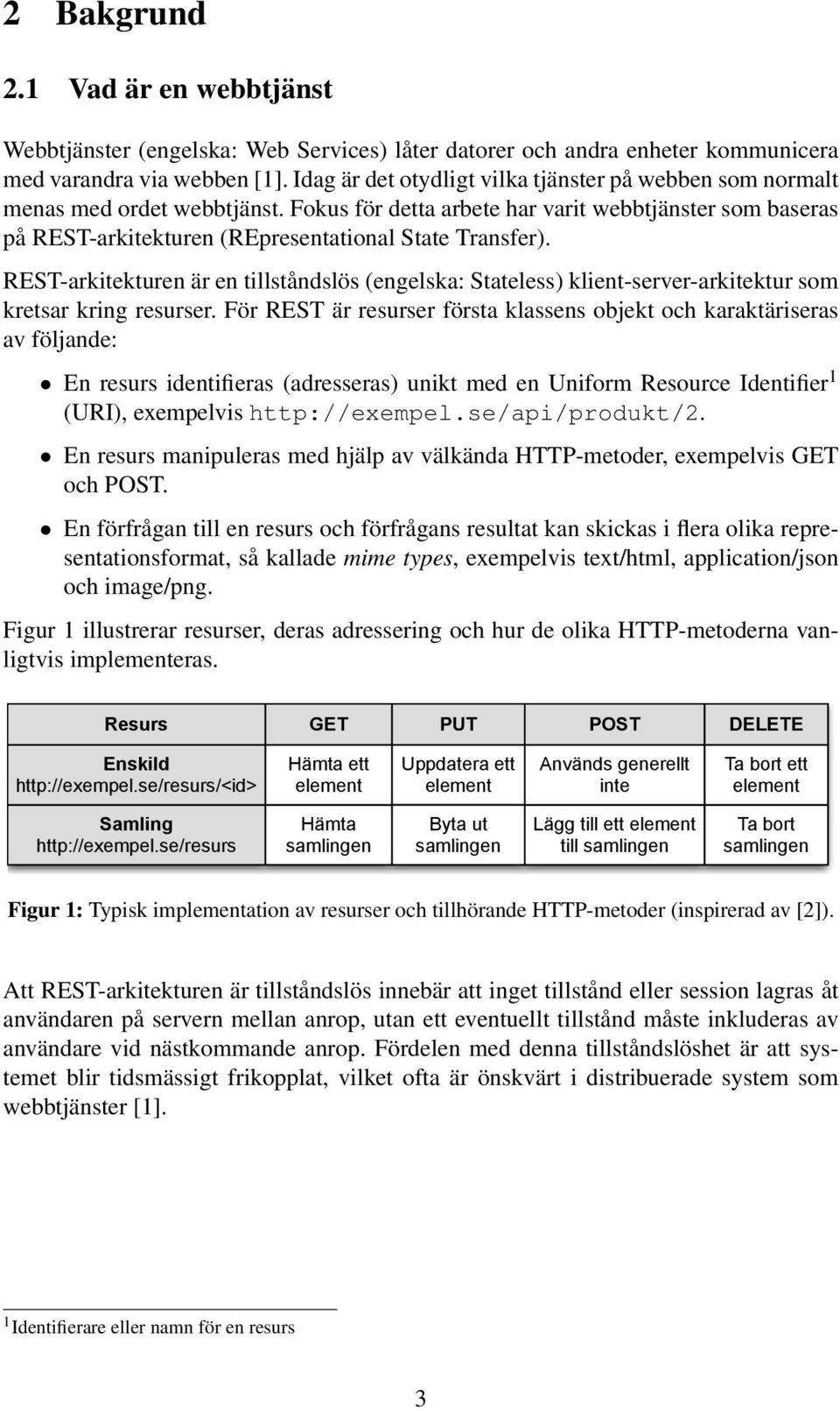 REST-arkitekturen är en tillståndslös (engelska: Stateless) klient-server-arkitektur som kretsar kring resurser.