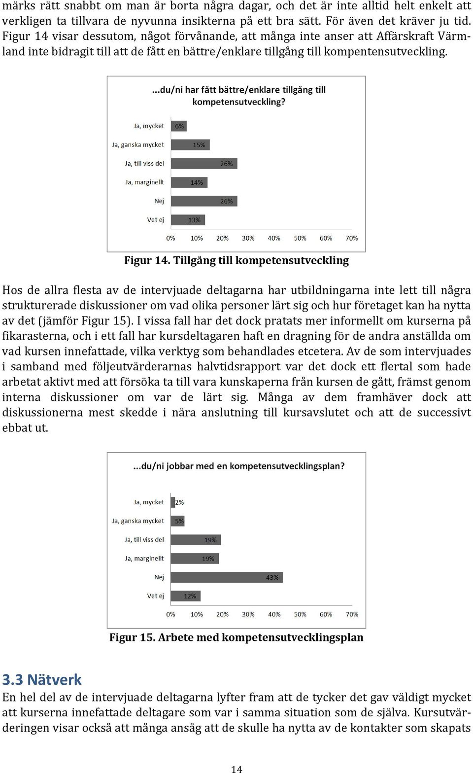 Tillgång till kompetensutveckling Hos de allra flesta av de intervjuade deltagarna har utbildningarna inte lett till några strukturerade diskussioner om vad olika personer lärt sig och hur företaget