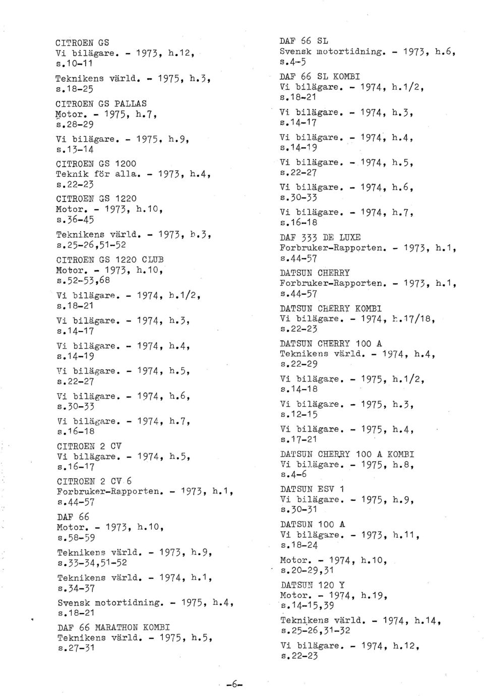 - 1974, h.4, s.14-19 Vi biägare. - 19'74, h.5, S. 22-27 vi biägare. - 1974, h.6, S. 30-33 Vi biägare. - 1974, h.79 s.76-18 CTROEN 2 CV Vi biägare. - 1974, h.5, s.16-17 CTROEN 2 CV.