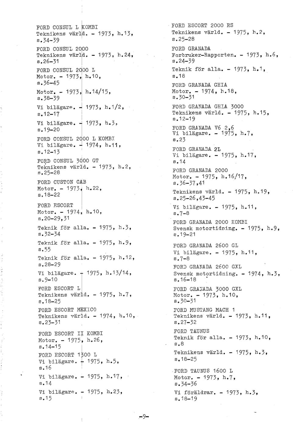 25-28 FORD CUSTON CBB Motor. - 1973, h.22, s.18-22 FORD ASCORT Motor. - 1974% h.10, S. 20-29,31 Teknik för aa. - 1975, h039 S. 32-34 Teknik för aa. - 1975, h.9, s. 55 Teknik för aa. - 1975, h. 12, S.