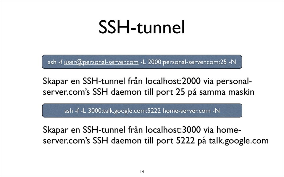 com s SSH daemon till port 25 på samma maskin ssh -f -L 3000:talk.google.