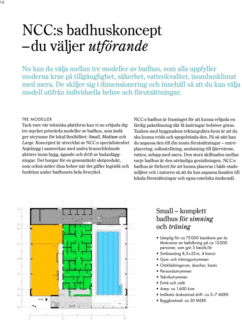 TRE MODELLER Tack vare vår tekniska plattform kan vi nu erbjuda dig tre mycket prisvärda modeller av badhus, som ändå ger utrymme för lokal flexibilitet: Small, Medium och Large.