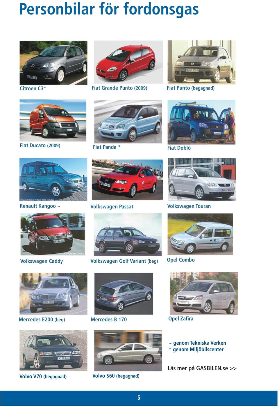 Volkswagen Golf Variant (beg) Opel Combo Mercedes E200 (beg) Mercedes B 170 Opel Zafira ~ genom